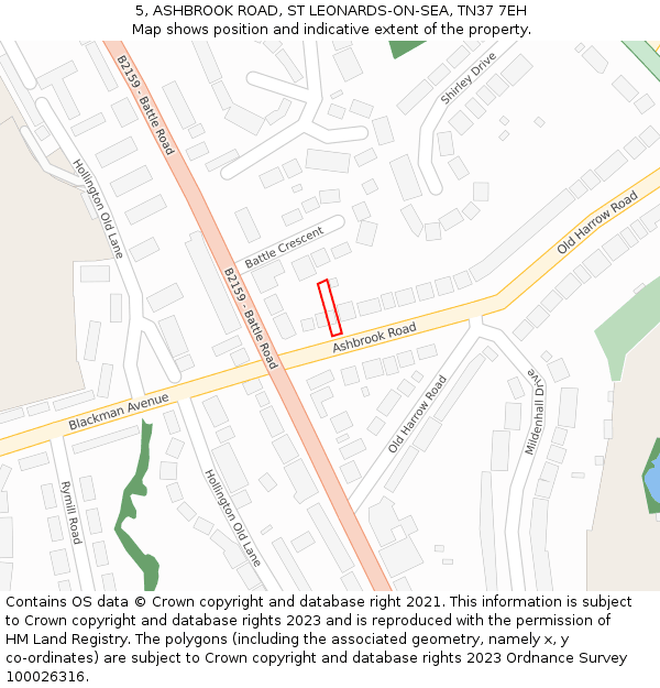 5, ASHBROOK ROAD, ST LEONARDS-ON-SEA, TN37 7EH: Location map and indicative extent of plot