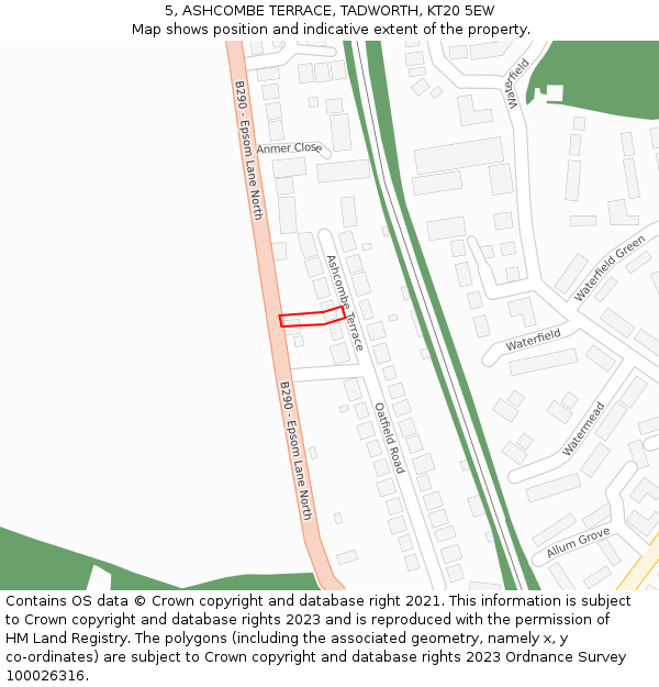 5, ASHCOMBE TERRACE, TADWORTH, KT20 5EW: Location map and indicative extent of plot