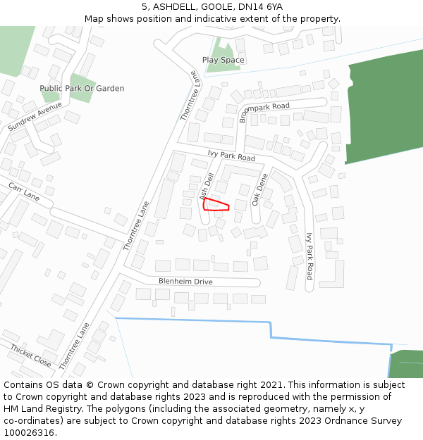 5, ASHDELL, GOOLE, DN14 6YA: Location map and indicative extent of plot