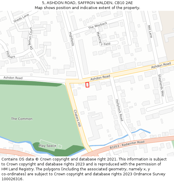 5, ASHDON ROAD, SAFFRON WALDEN, CB10 2AE: Location map and indicative extent of plot