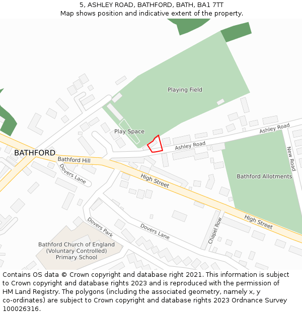 5, ASHLEY ROAD, BATHFORD, BATH, BA1 7TT: Location map and indicative extent of plot