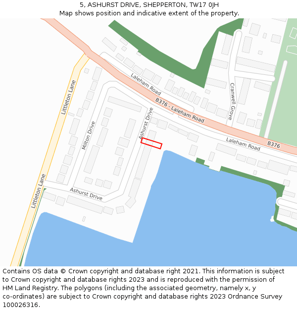 5, ASHURST DRIVE, SHEPPERTON, TW17 0JH: Location map and indicative extent of plot