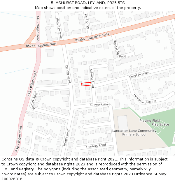 5, ASHURST ROAD, LEYLAND, PR25 5TS: Location map and indicative extent of plot