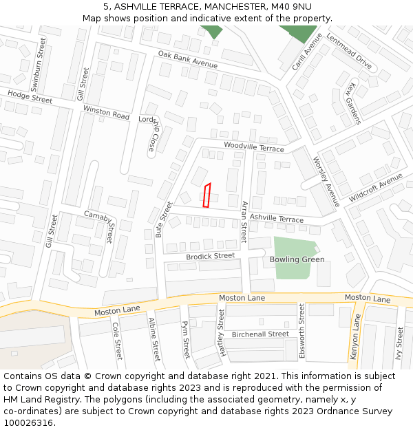 5, ASHVILLE TERRACE, MANCHESTER, M40 9NU: Location map and indicative extent of plot