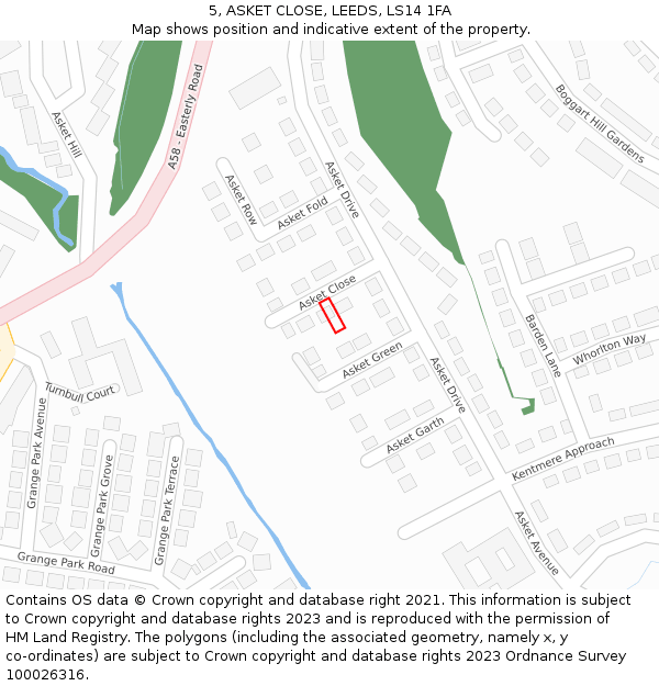 5, ASKET CLOSE, LEEDS, LS14 1FA: Location map and indicative extent of plot