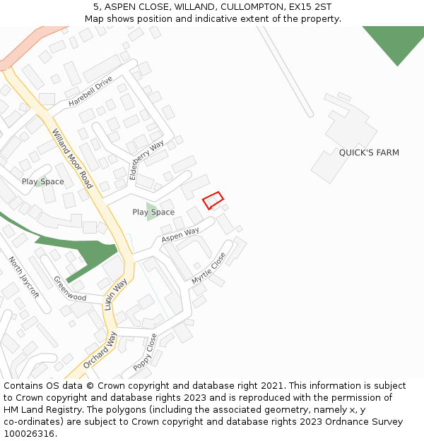 5, ASPEN CLOSE, WILLAND, CULLOMPTON, EX15 2ST: Location map and indicative extent of plot