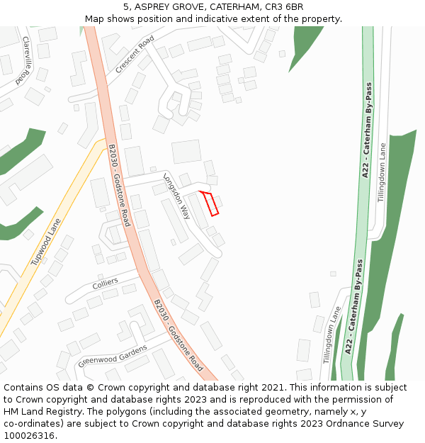 5, ASPREY GROVE, CATERHAM, CR3 6BR: Location map and indicative extent of plot