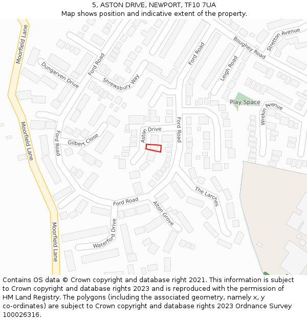 5, ASTON DRIVE, NEWPORT, TF10 7UA: Location map and indicative extent of plot
