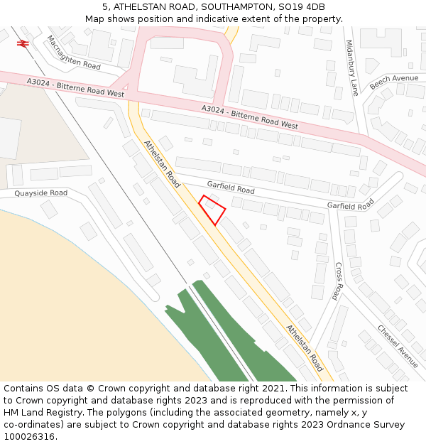 5, ATHELSTAN ROAD, SOUTHAMPTON, SO19 4DB: Location map and indicative extent of plot