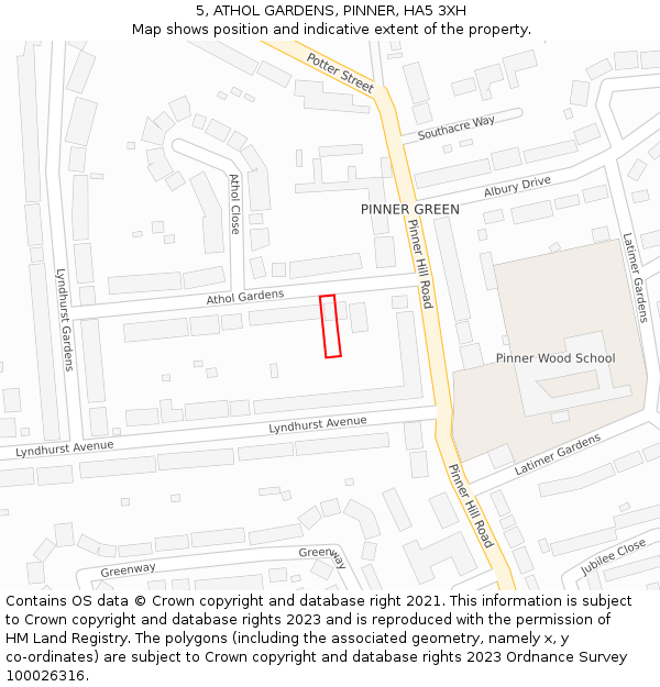 5, ATHOL GARDENS, PINNER, HA5 3XH: Location map and indicative extent of plot