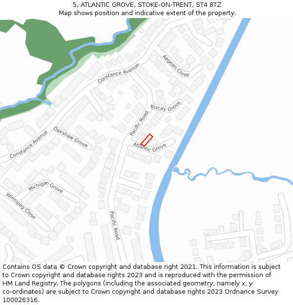 5, ATLANTIC GROVE, STOKE-ON-TRENT, ST4 8TZ: Location map and indicative extent of plot
