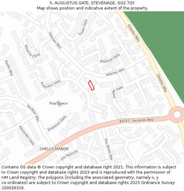 5, AUGUSTUS GATE, STEVENAGE, SG2 7QY: Location map and indicative extent of plot