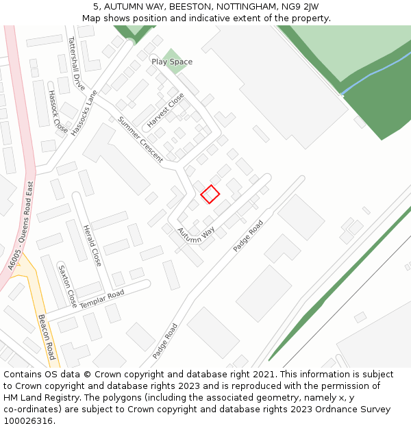 5, AUTUMN WAY, BEESTON, NOTTINGHAM, NG9 2JW: Location map and indicative extent of plot