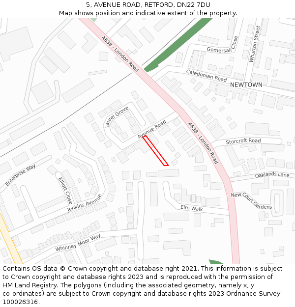 5, AVENUE ROAD, RETFORD, DN22 7DU: Location map and indicative extent of plot