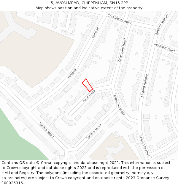 5, AVON MEAD, CHIPPENHAM, SN15 3PP: Location map and indicative extent of plot