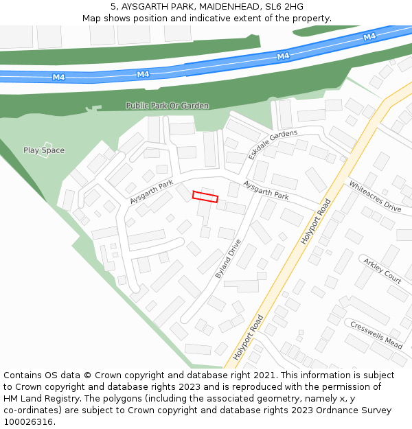 5, AYSGARTH PARK, MAIDENHEAD, SL6 2HG: Location map and indicative extent of plot