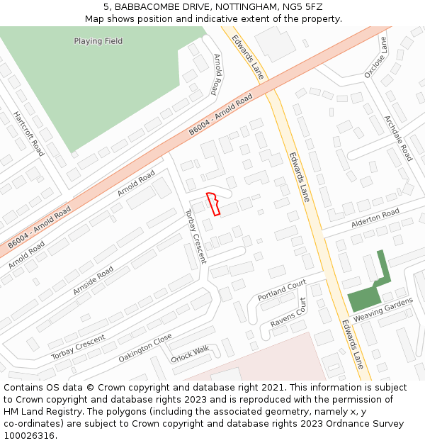 5, BABBACOMBE DRIVE, NOTTINGHAM, NG5 5FZ: Location map and indicative extent of plot