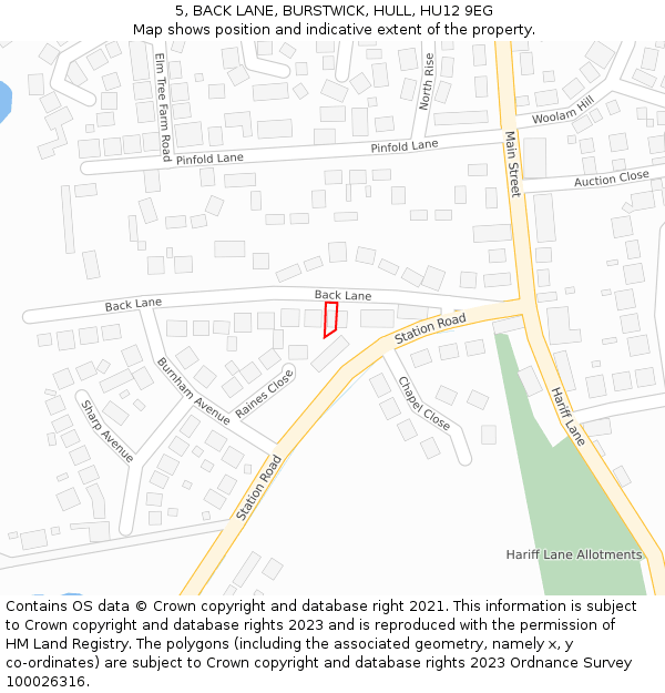 5, BACK LANE, BURSTWICK, HULL, HU12 9EG: Location map and indicative extent of plot