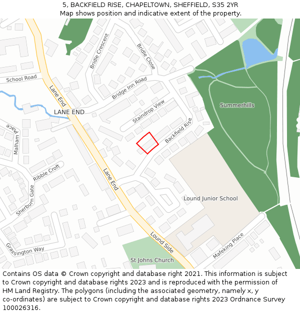 5, BACKFIELD RISE, CHAPELTOWN, SHEFFIELD, S35 2YR: Location map and indicative extent of plot