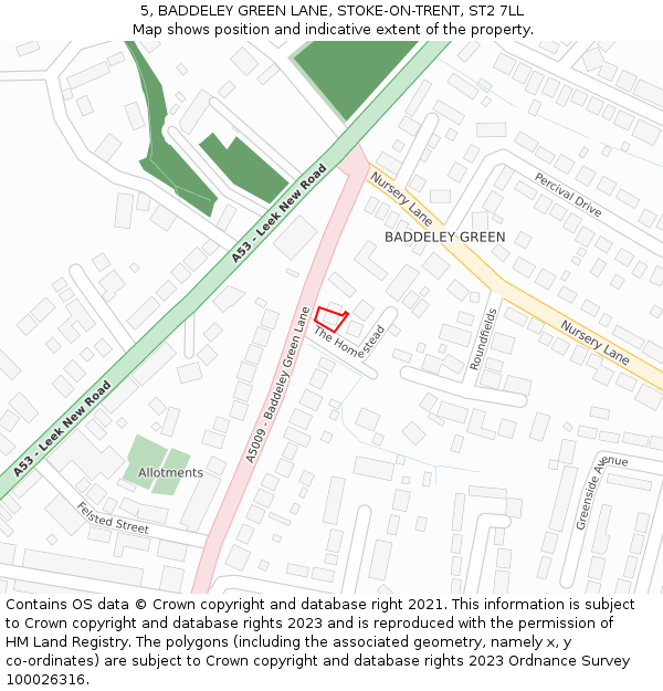 5, BADDELEY GREEN LANE, STOKE-ON-TRENT, ST2 7LL: Location map and indicative extent of plot