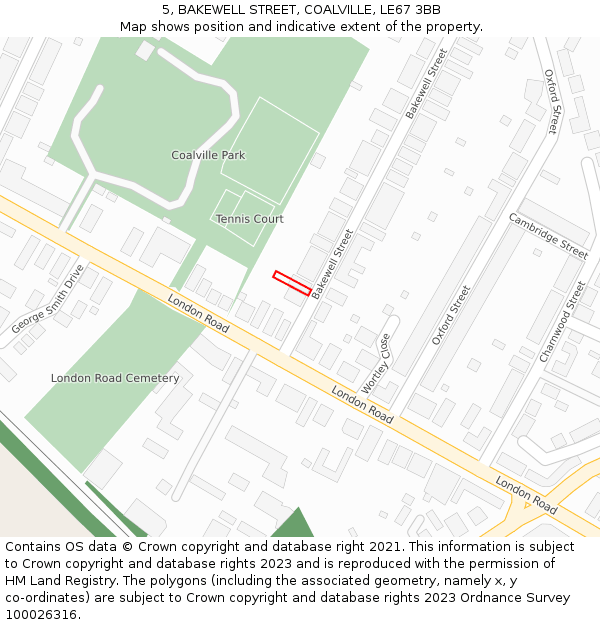 5, BAKEWELL STREET, COALVILLE, LE67 3BB: Location map and indicative extent of plot
