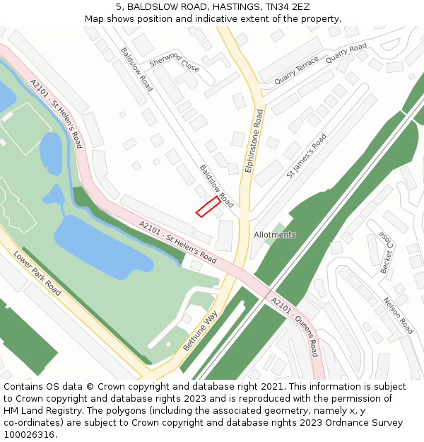 5, BALDSLOW ROAD, HASTINGS, TN34 2EZ: Location map and indicative extent of plot