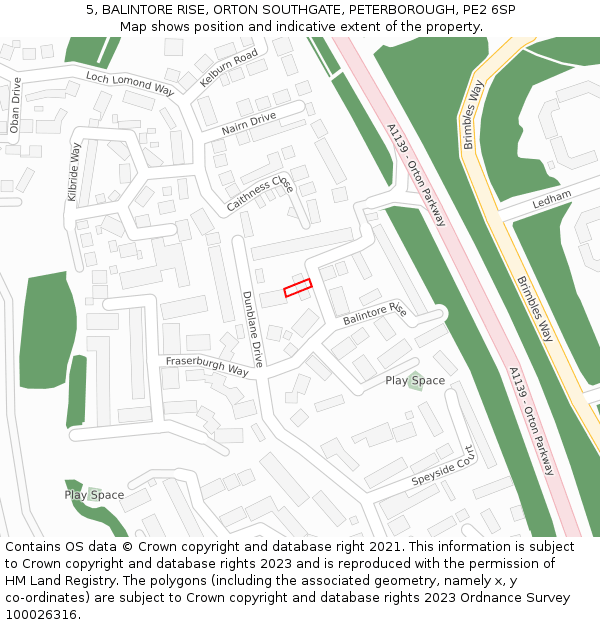5, BALINTORE RISE, ORTON SOUTHGATE, PETERBOROUGH, PE2 6SP: Location map and indicative extent of plot