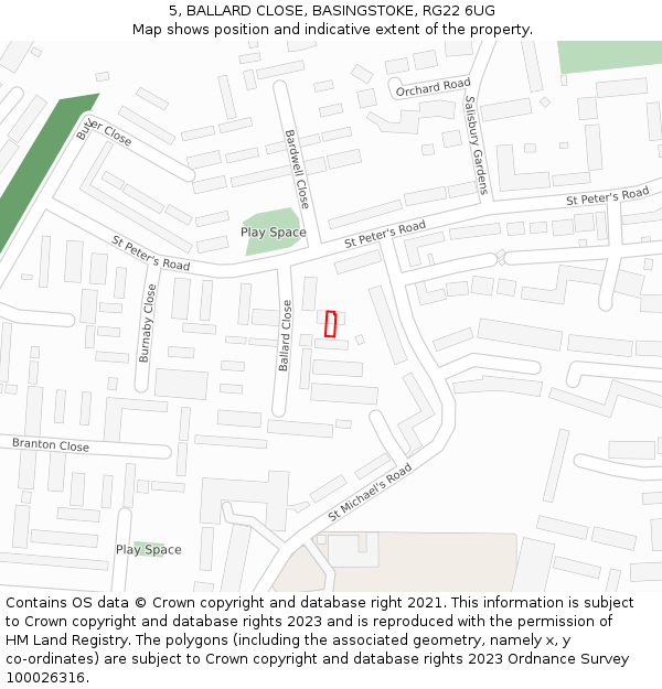 5, BALLARD CLOSE, BASINGSTOKE, RG22 6UG: Location map and indicative extent of plot