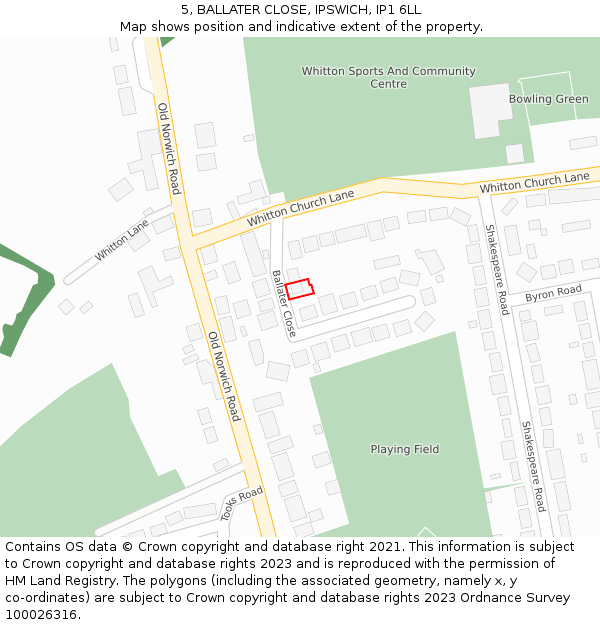 5, BALLATER CLOSE, IPSWICH, IP1 6LL: Location map and indicative extent of plot