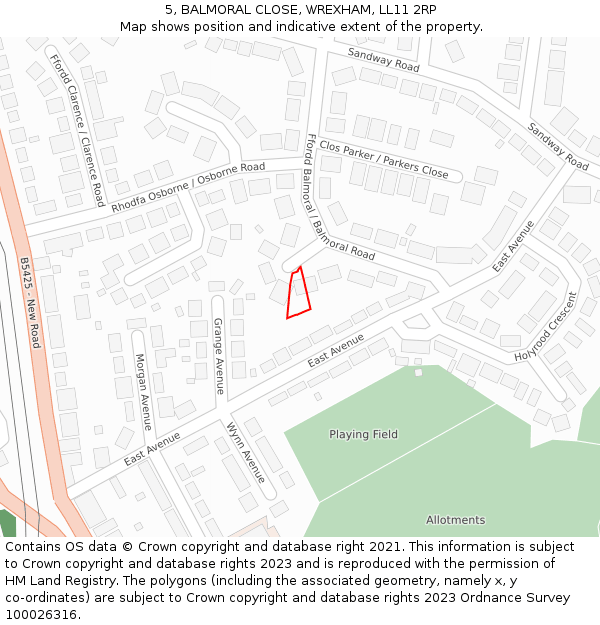 5, BALMORAL CLOSE, WREXHAM, LL11 2RP: Location map and indicative extent of plot