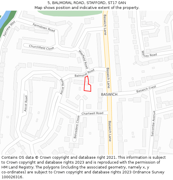 5, BALMORAL ROAD, STAFFORD, ST17 0AN: Location map and indicative extent of plot