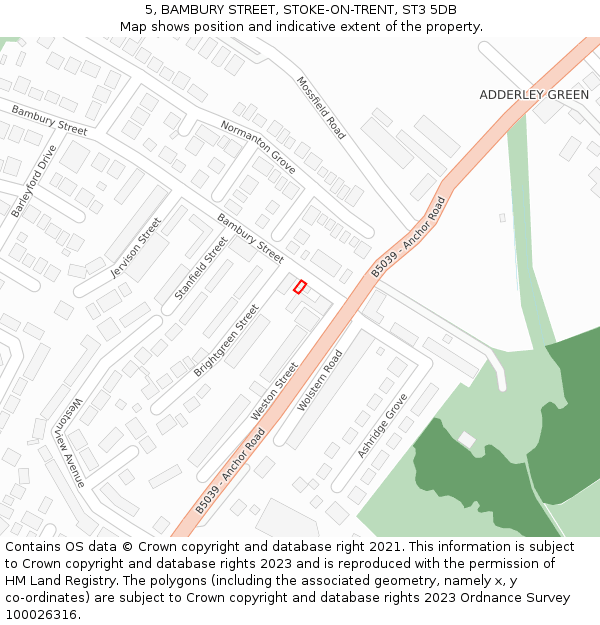 5, BAMBURY STREET, STOKE-ON-TRENT, ST3 5DB: Location map and indicative extent of plot