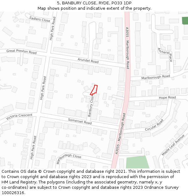 5, BANBURY CLOSE, RYDE, PO33 1DP: Location map and indicative extent of plot