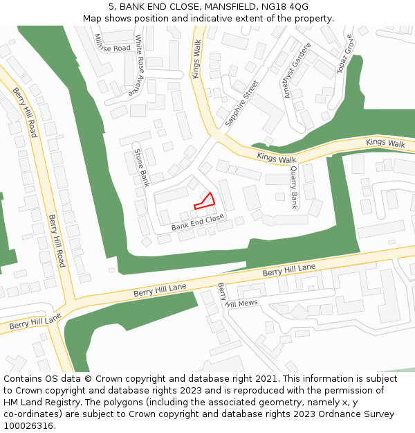 5, BANK END CLOSE, MANSFIELD, NG18 4QG: Location map and indicative extent of plot