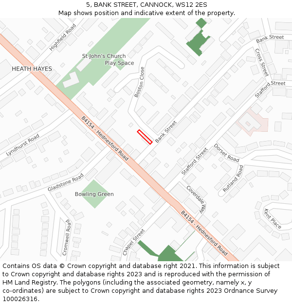 5, BANK STREET, CANNOCK, WS12 2ES: Location map and indicative extent of plot