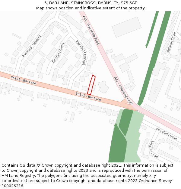 5, BAR LANE, STAINCROSS, BARNSLEY, S75 6GE: Location map and indicative extent of plot