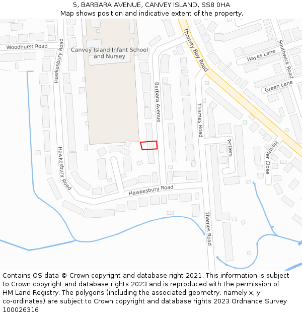 5, BARBARA AVENUE, CANVEY ISLAND, SS8 0HA: Location map and indicative extent of plot