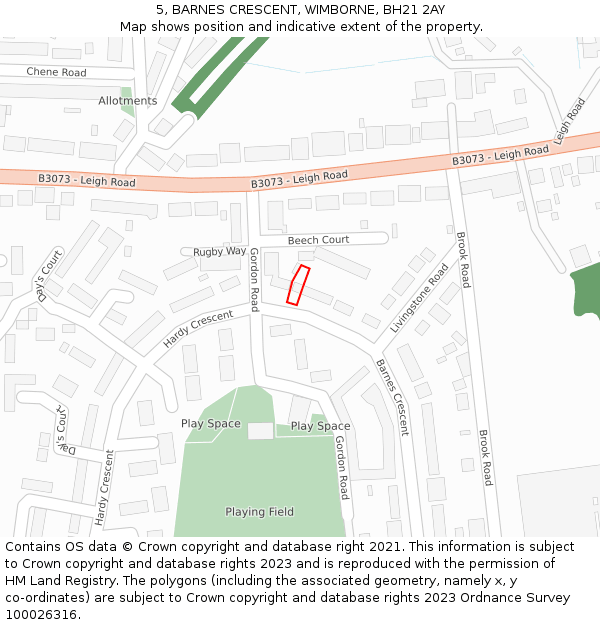 5, BARNES CRESCENT, WIMBORNE, BH21 2AY: Location map and indicative extent of plot