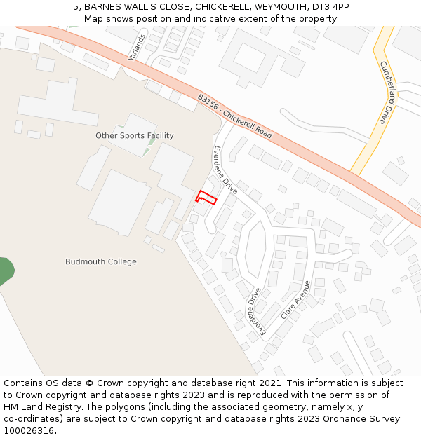 5, BARNES WALLIS CLOSE, CHICKERELL, WEYMOUTH, DT3 4PP: Location map and indicative extent of plot