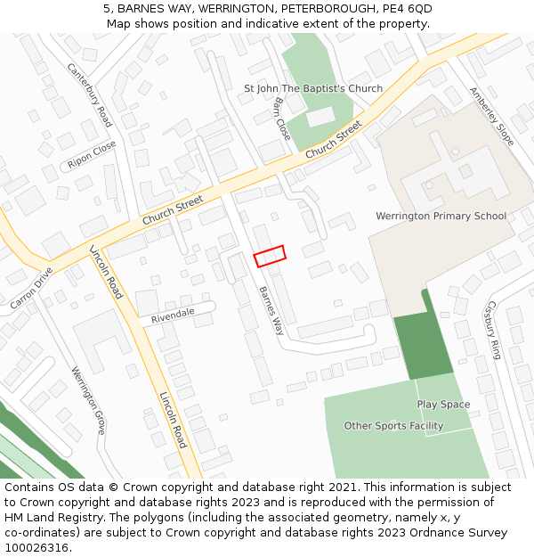 5, BARNES WAY, WERRINGTON, PETERBOROUGH, PE4 6QD: Location map and indicative extent of plot