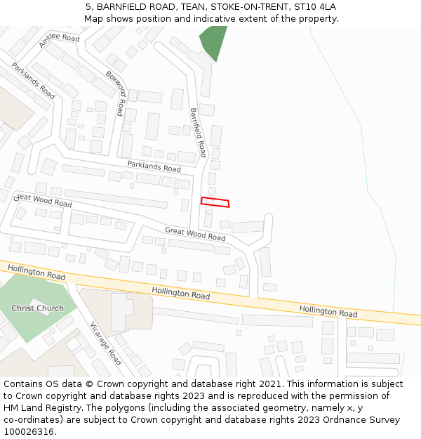 5, BARNFIELD ROAD, TEAN, STOKE-ON-TRENT, ST10 4LA: Location map and indicative extent of plot