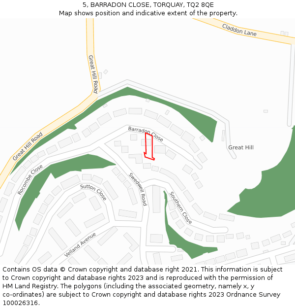 5, BARRADON CLOSE, TORQUAY, TQ2 8QE: Location map and indicative extent of plot