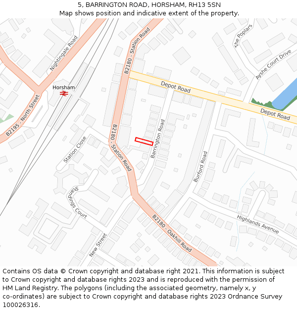 5, BARRINGTON ROAD, HORSHAM, RH13 5SN: Location map and indicative extent of plot