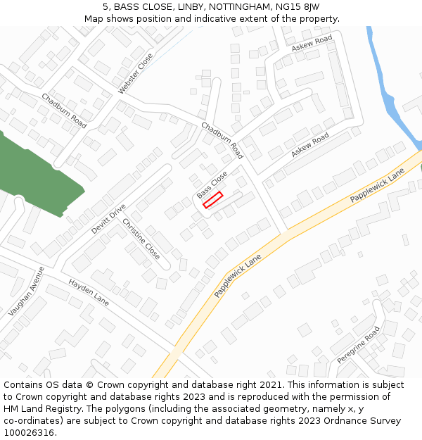 5, BASS CLOSE, LINBY, NOTTINGHAM, NG15 8JW: Location map and indicative extent of plot