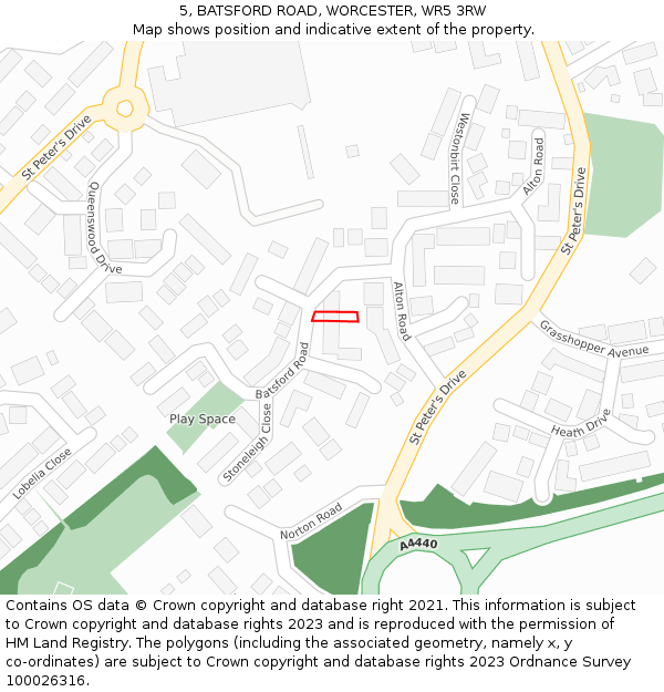 5, BATSFORD ROAD, WORCESTER, WR5 3RW: Location map and indicative extent of plot