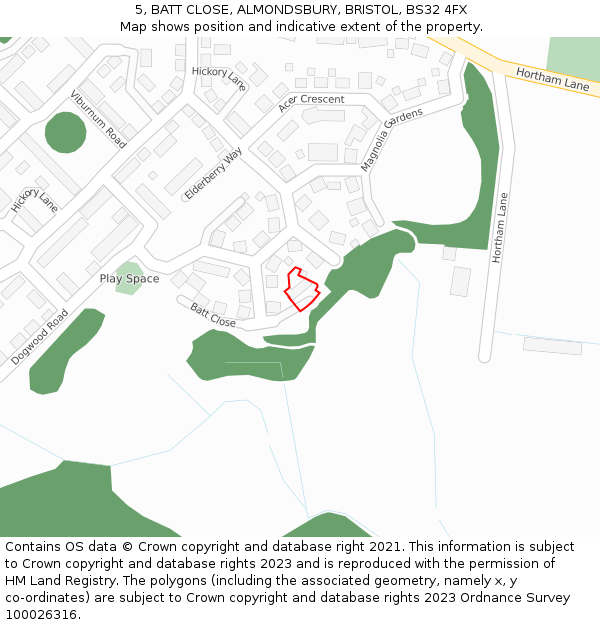 5, BATT CLOSE, ALMONDSBURY, BRISTOL, BS32 4FX: Location map and indicative extent of plot