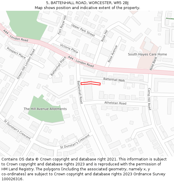 5, BATTENHALL ROAD, WORCESTER, WR5 2BJ: Location map and indicative extent of plot