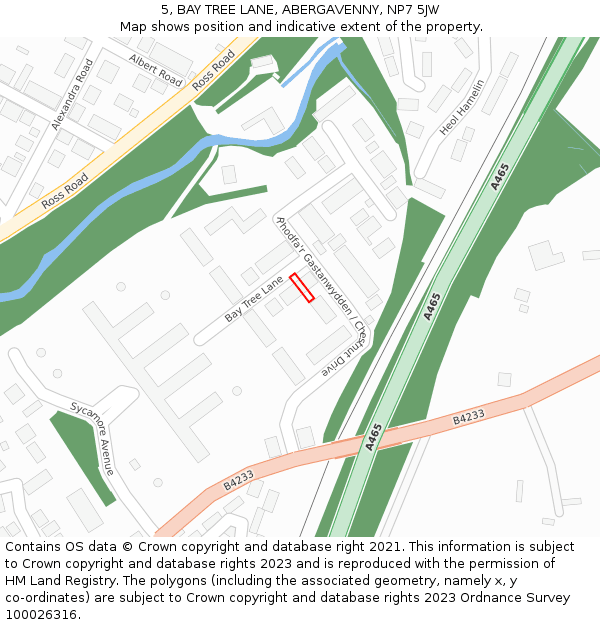 5, BAY TREE LANE, ABERGAVENNY, NP7 5JW: Location map and indicative extent of plot
