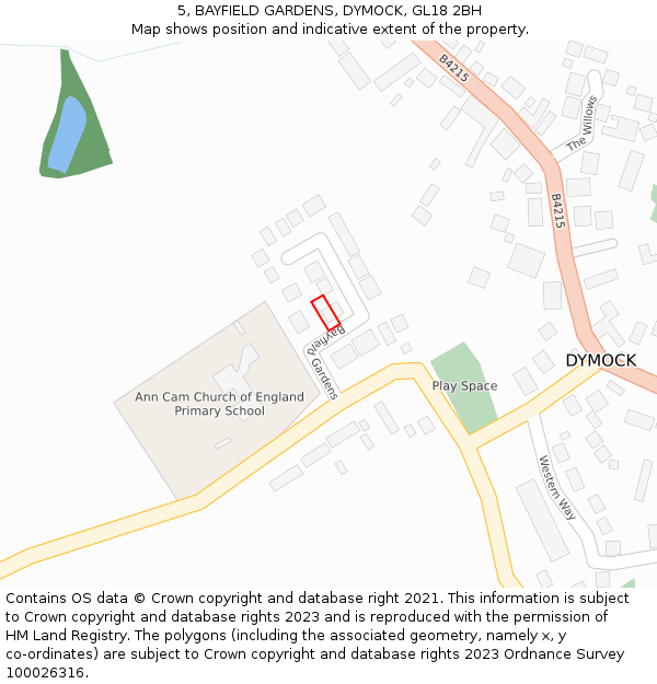 5, BAYFIELD GARDENS, DYMOCK, GL18 2BH: Location map and indicative extent of plot