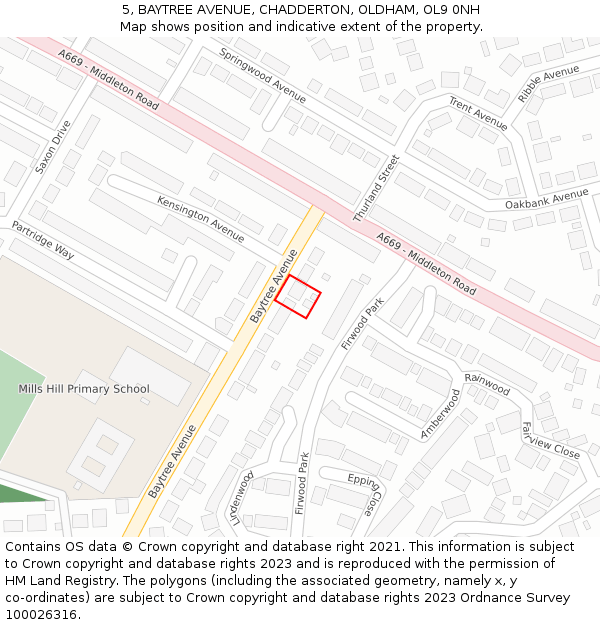 5, BAYTREE AVENUE, CHADDERTON, OLDHAM, OL9 0NH: Location map and indicative extent of plot